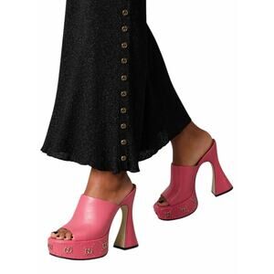 Gucci GG Studs Leather Platform Slide Sandal Rhodamine Pink Size 40